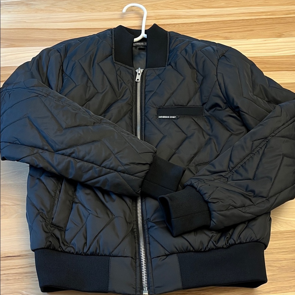 NEW - Members Only Black Bomber Jacket with Silver Zip